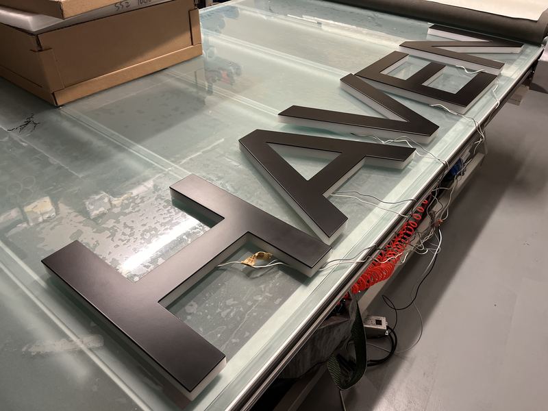 HAVEN satin black backlit boat name letters